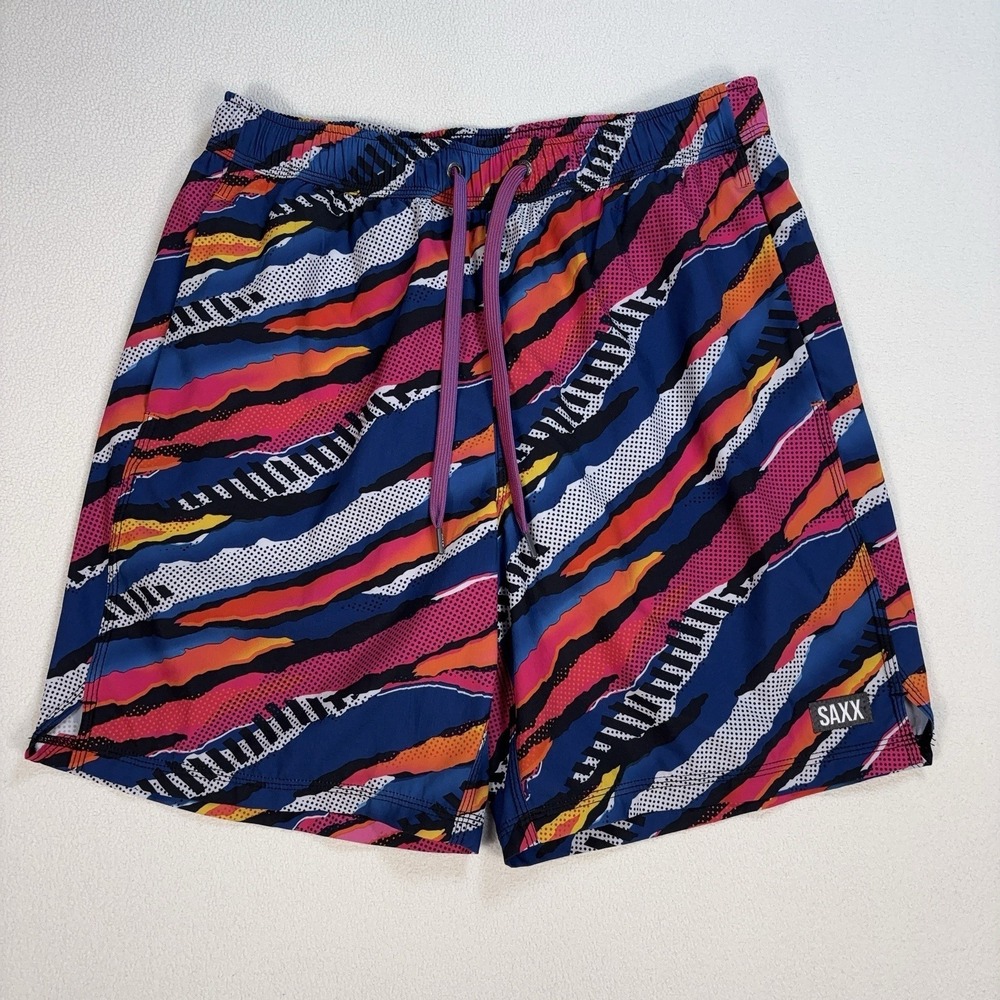 Saxx Oh Buoy 2N1 Lined 7" Swim Short Men M Multicolor Ripped Camo Ballpark Pouch